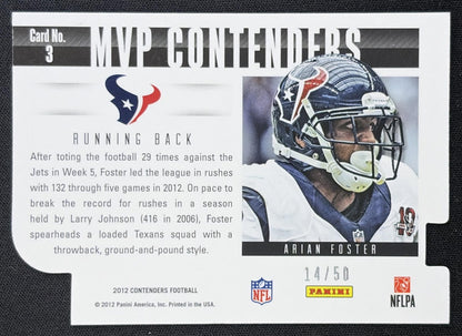 Arian Foster 2012 Panini Contenders MVP Black /50 Texans back