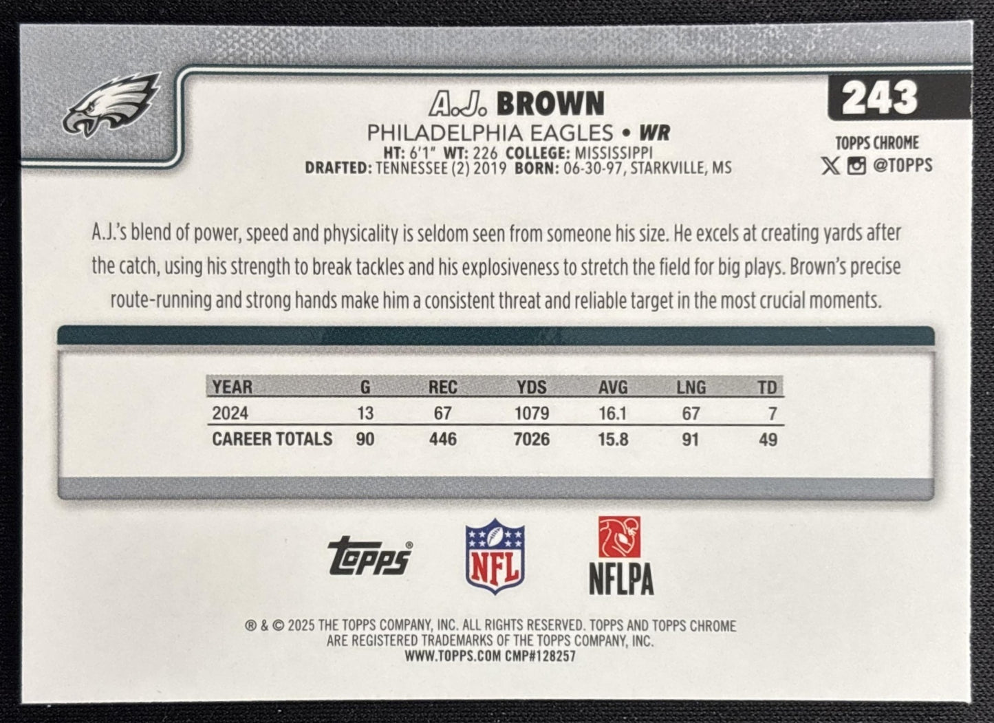 A.J. Brown 2025 Topps Chrome Green Lava Refractor /99 Eagles Patriots Sports Trading Cards