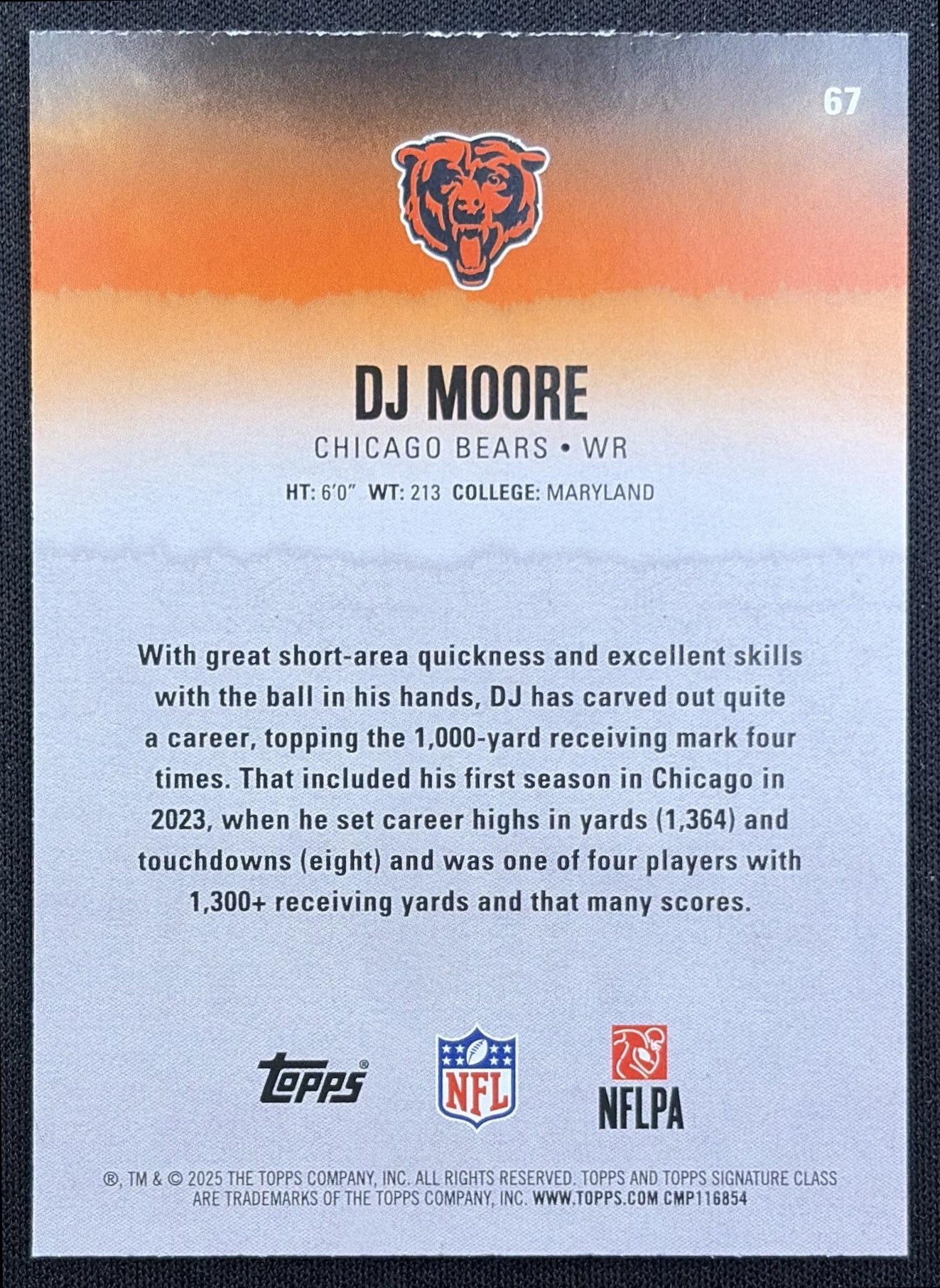 DJ Moore 2025 Topps Signature Class Veteran Teal Foil /225 Bears back