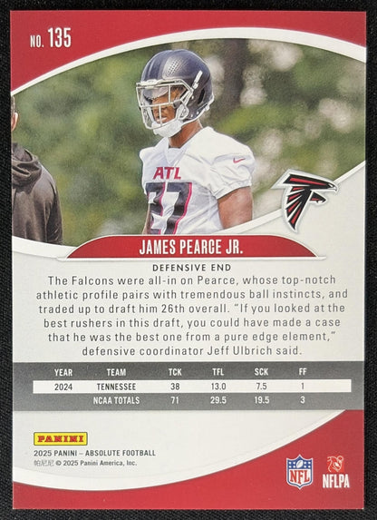 James Pearce Jr. 2025 Panini Absolute Rookies Falcons Sports Trading Card