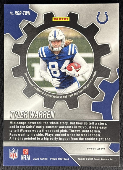 Tyler Warren 2025 Panini Prizm Rookie Gear Purple Pulsar Colts Sports Trading Cards