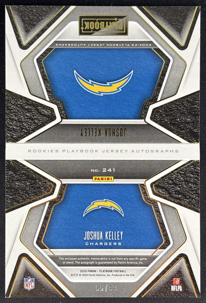 Joshua Kelley 2020 Panini Playbook Gold Patch Auto Booklet /99 Chargers back