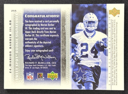 Marion Barber 2005 Upper Deck Sweet Spot Auto /650 Cowboys