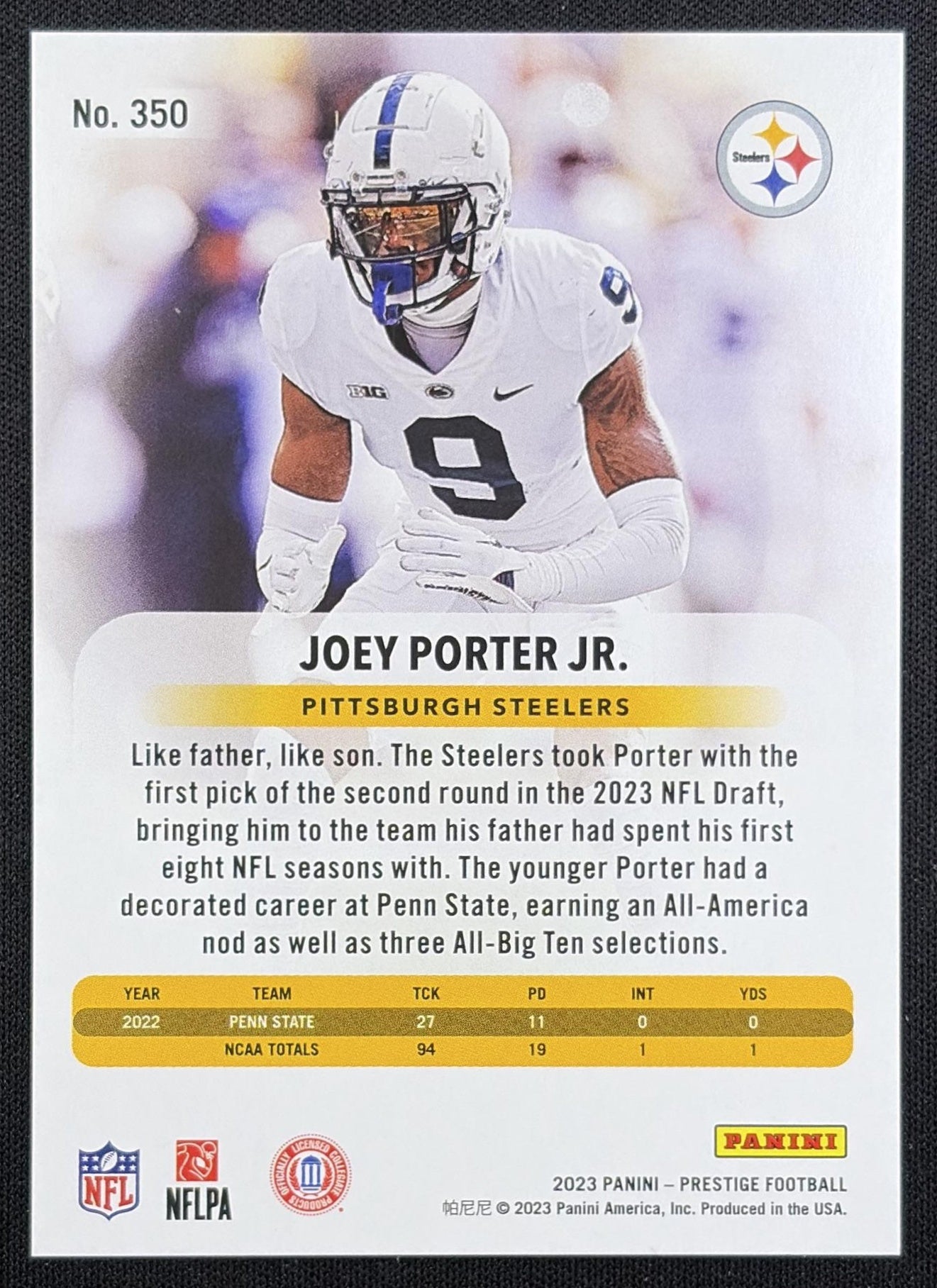 Joey Porter Jr. 2023 Panini Prestige Xtra Points Premium Blue /299 Steelers