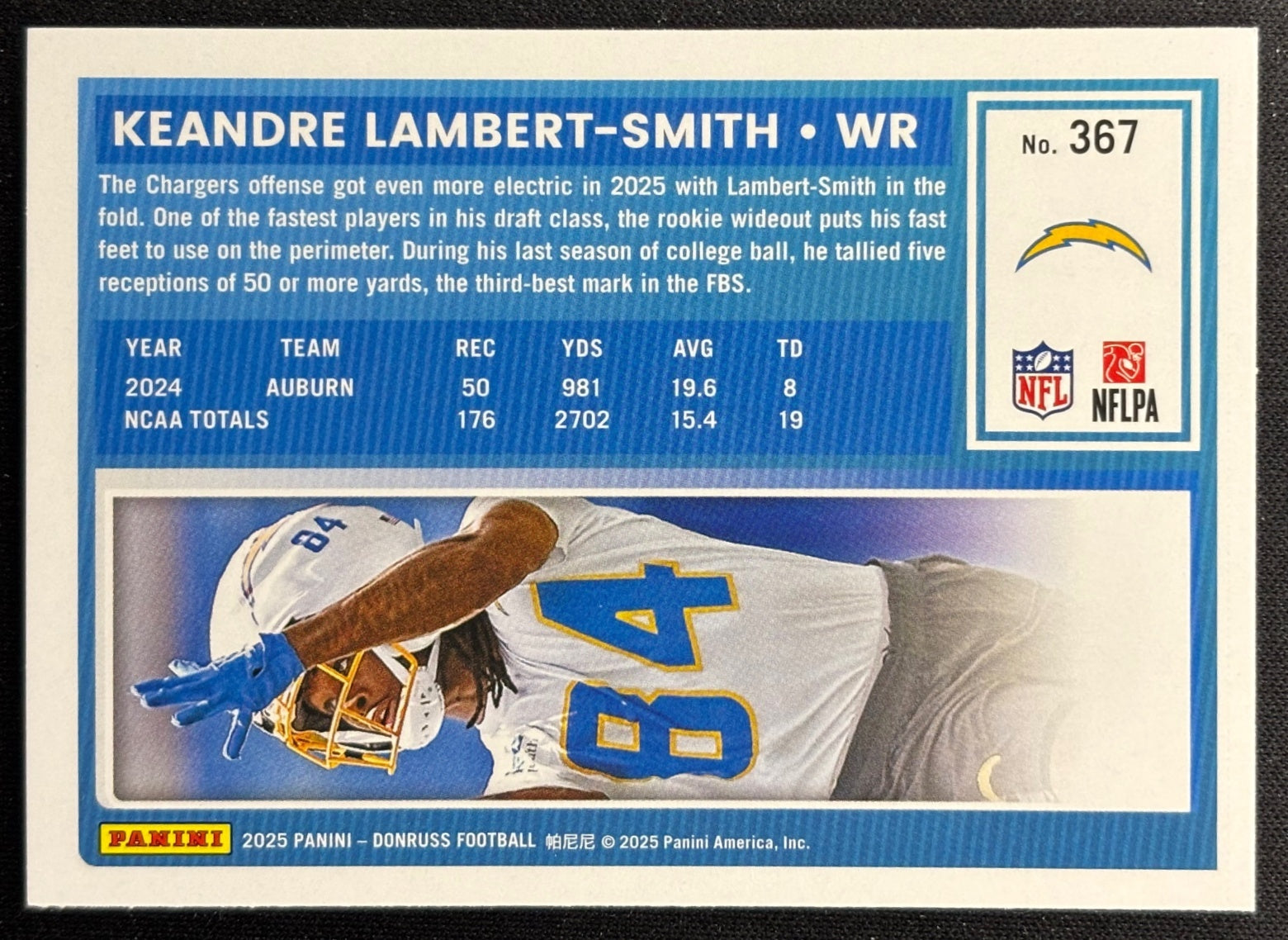 KeAndre Lambert-Smith 2025 Donruss Rated Rookie Press Proof Green Chargers