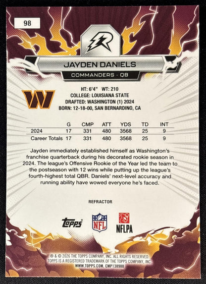 Jayden Daniels 2025 Topps Resurgence Refractor Commanders Washington Commanders Sports Trading Cards