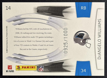 DeAngelo Williams 2009 Playoff Prestige Prestigious Pros Blue /1000 Panthers back
