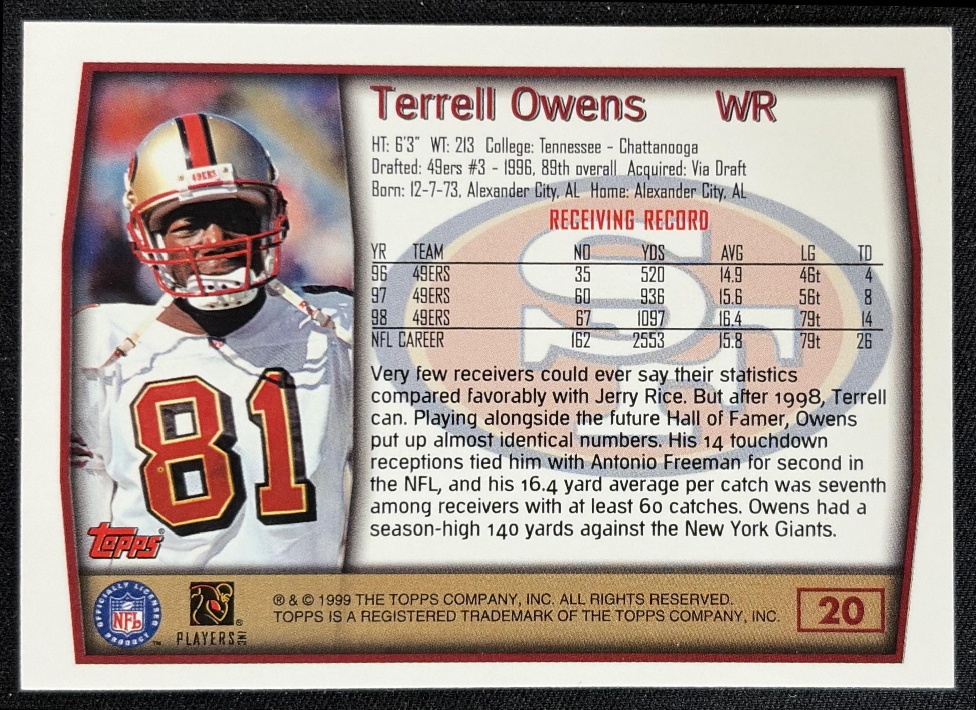 Terrell Owens 1999 Topps Collection 49ers