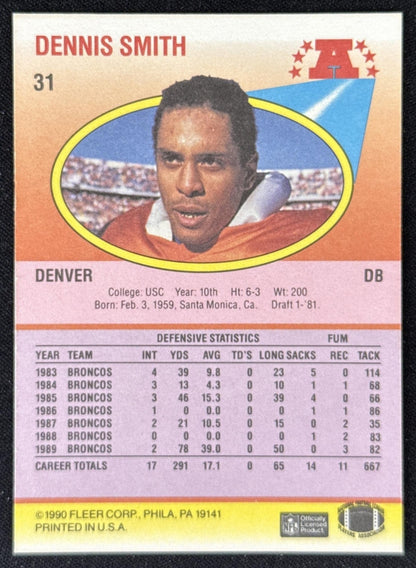 Dennis Smith 1990 Fleer Broncos Sports Trading Card