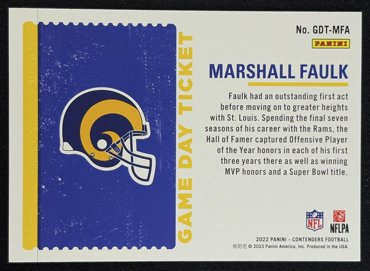Marshall Faulk 2022 Panini Contenders Game Day Ticket Silver /99 Rams sports trading card back