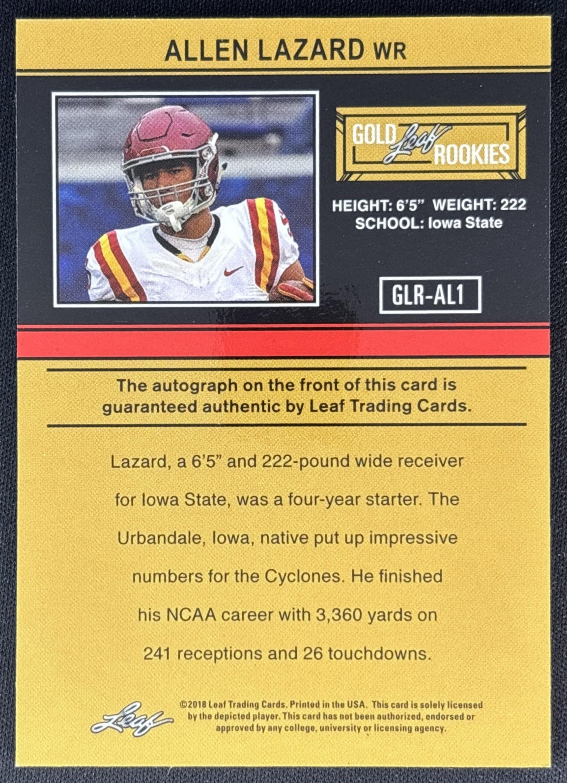 Allen Lazard 2018 Leaf Draft Mystery Auto Jets back
