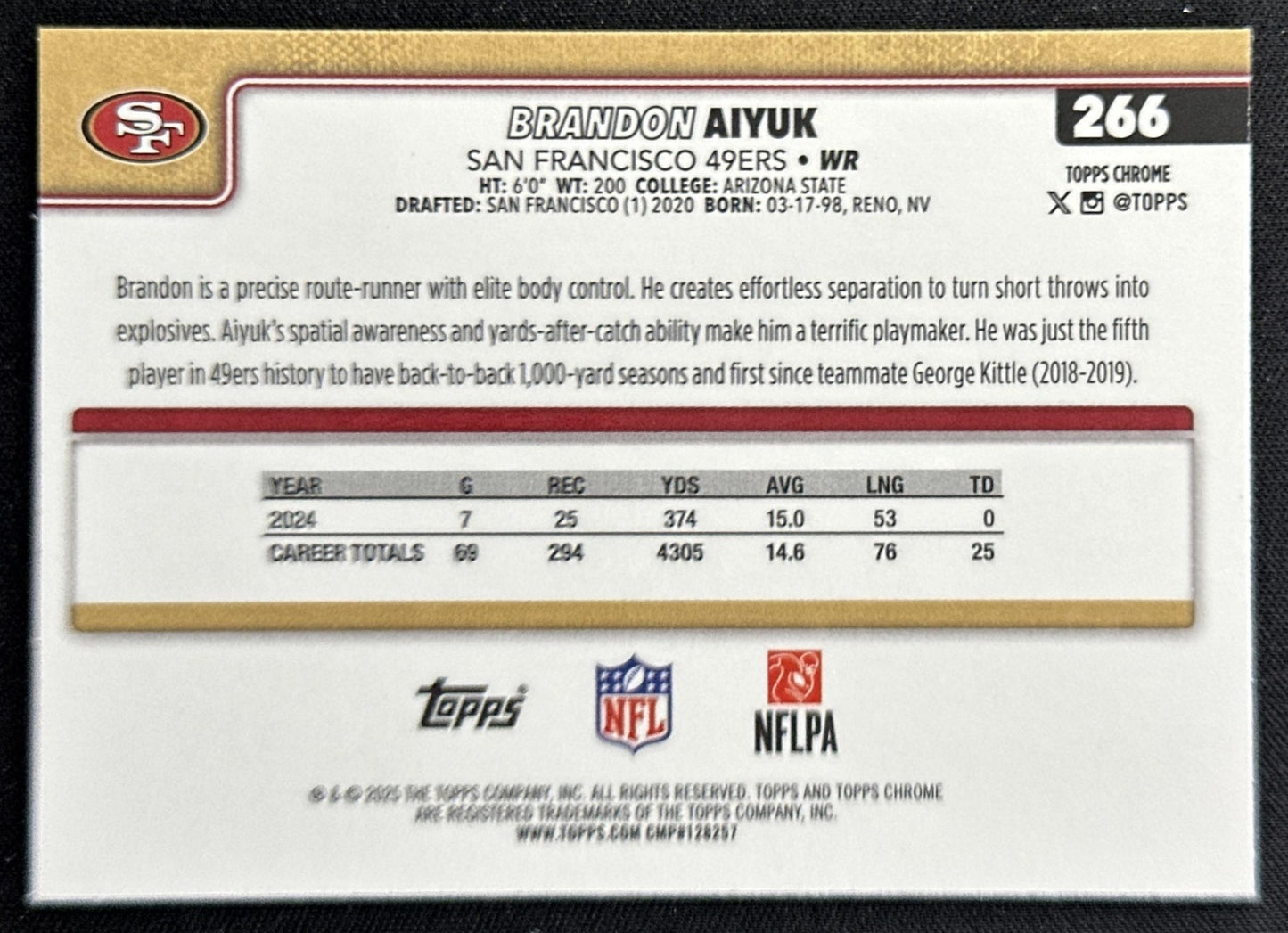 Brandon Aiyuk 2025 Topps Chrome Neon Pulse Refractor 49ers