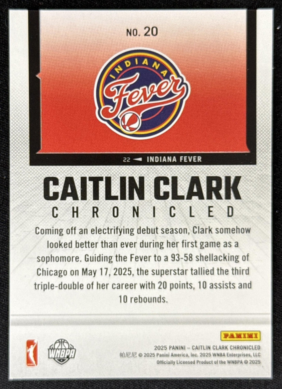 Caitlin Clark 2025 Panini Chronicled WNBA Fever 20 Sports Trading Card