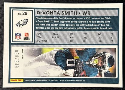 DeVonta Smith 2025 Panini Donruss Optic Aqua Prizm /349 Eagles Sports Trading Cards