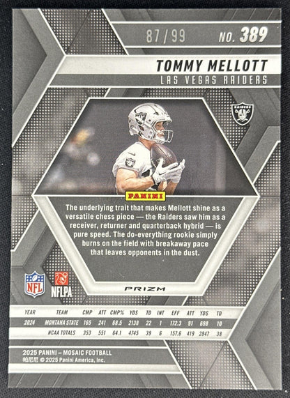 Tommy Mellott 2025 Panini Mosaic Rookies No Huddle Blue Prizm /99 Raiders Sports Trading Cards