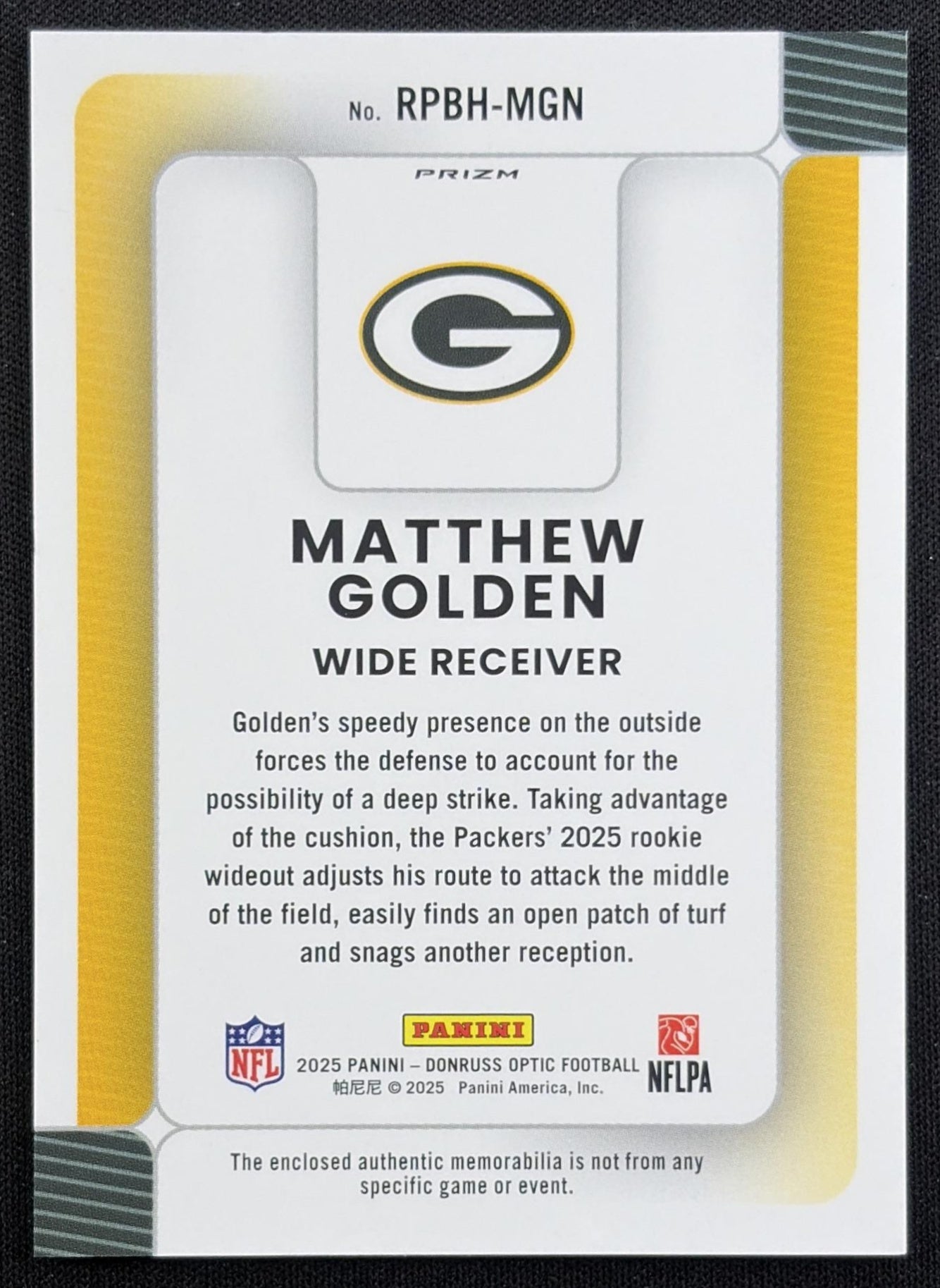 Matthew Golden 2025 Panini Donruss Optic Rookie Phenoms Blue Hyper Prizm Packers back