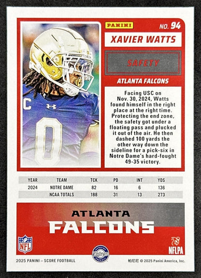 Xavier Watts 2025 Panini Score Rookies Falcons