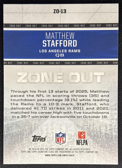 Matthew Stafford 2025 Topps Signature Class Zone Out Rams Back