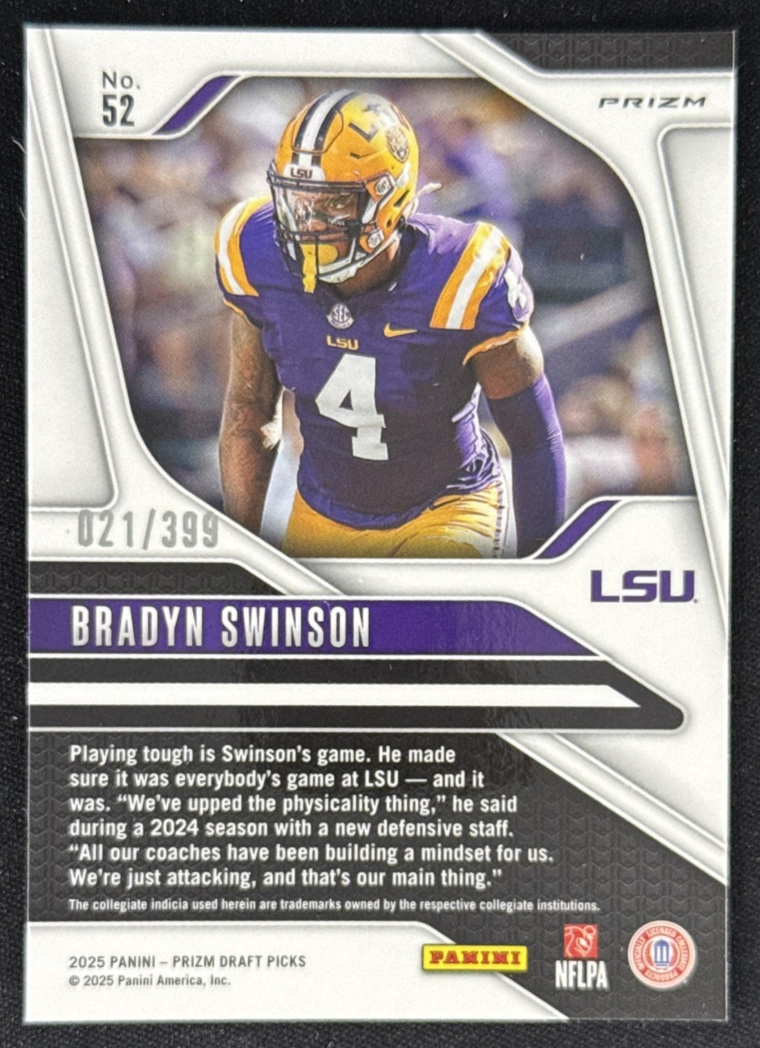Bradyn Swinson 2025 Panini Prizm Draft Picks Red /399 Tigers Sports Trading Card