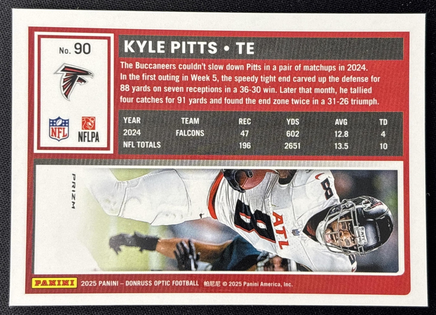 Kyle Pitts 2025 Panini Donruss Optic Holo Prizm Falcons