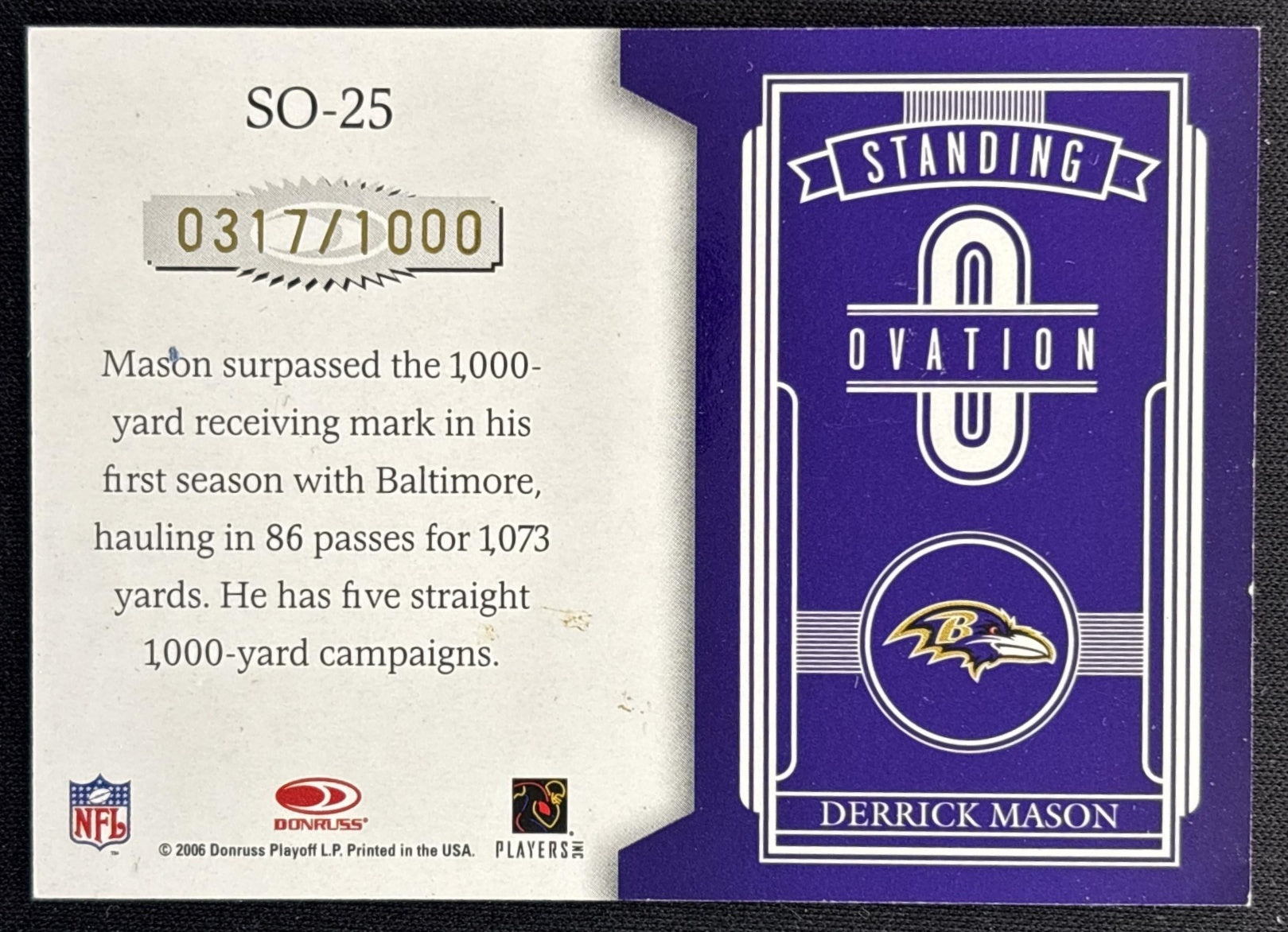Derrick Mason 2006 Leaf Rookies & Stars Standing Ovation Red /1000 Sports Trading Cards