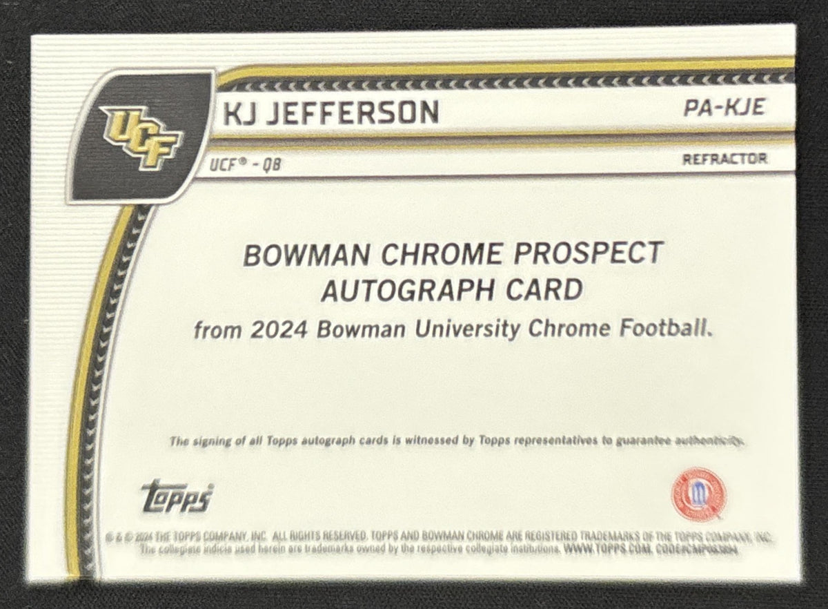 KJ Jefferson 2024 Bowman Chrome University Prospect Auto Refractor /299