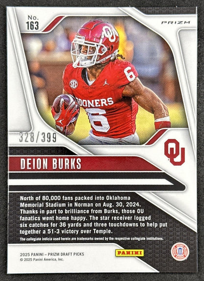 Deion Burks 2025 Panini Prizm Draft Picks Red /399 Sooners back