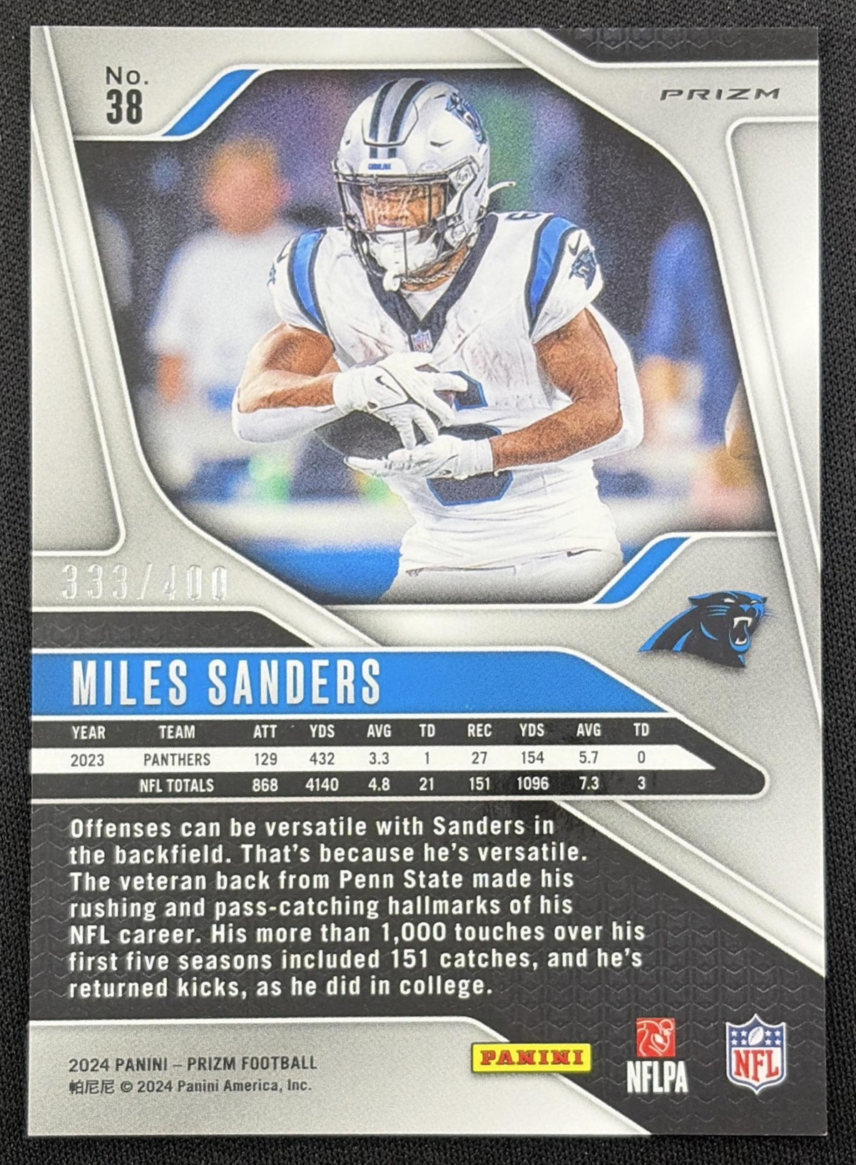 Miles Sanders 2024 Panini Prizm Pandora /400 Panthers Carolina Panthers