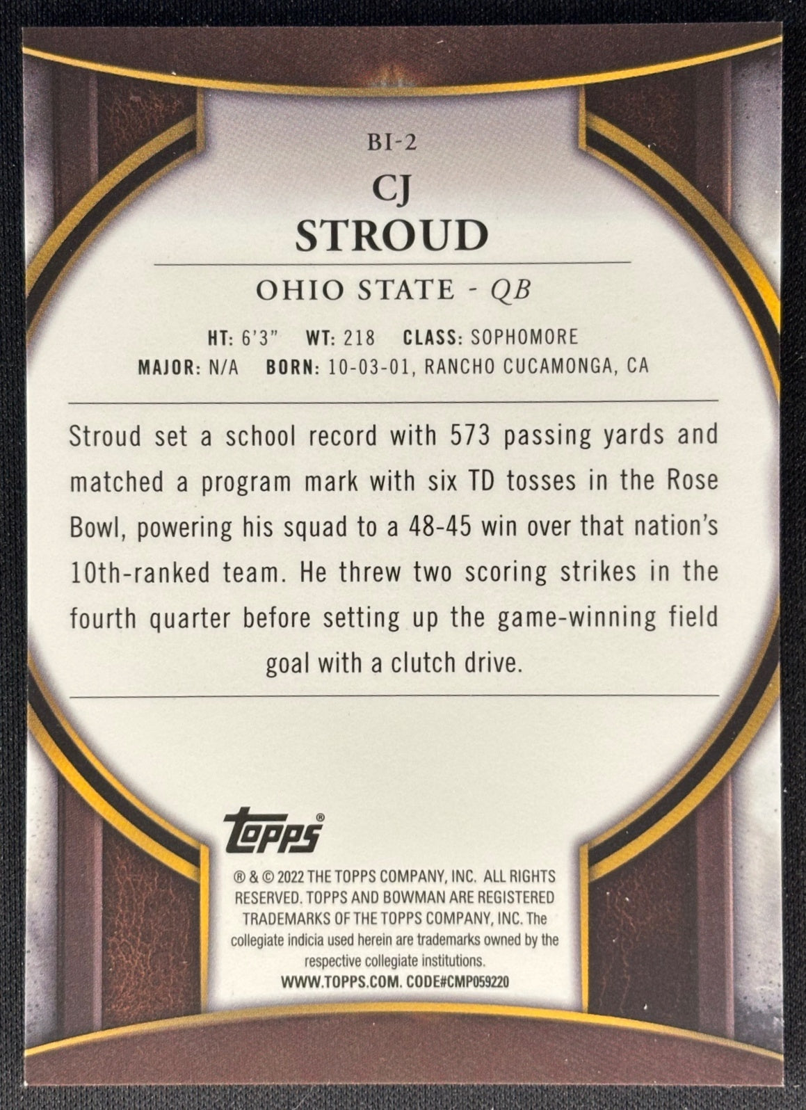 CJ Stroud 2022 University Chrome Invicta Buckeyes