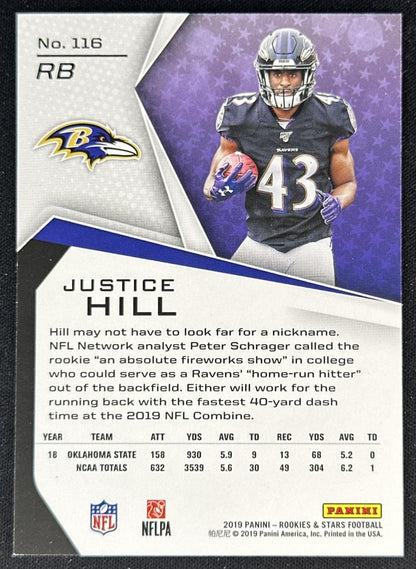 Justice Hill Rookies & Stars /99 Rookie Ravens back