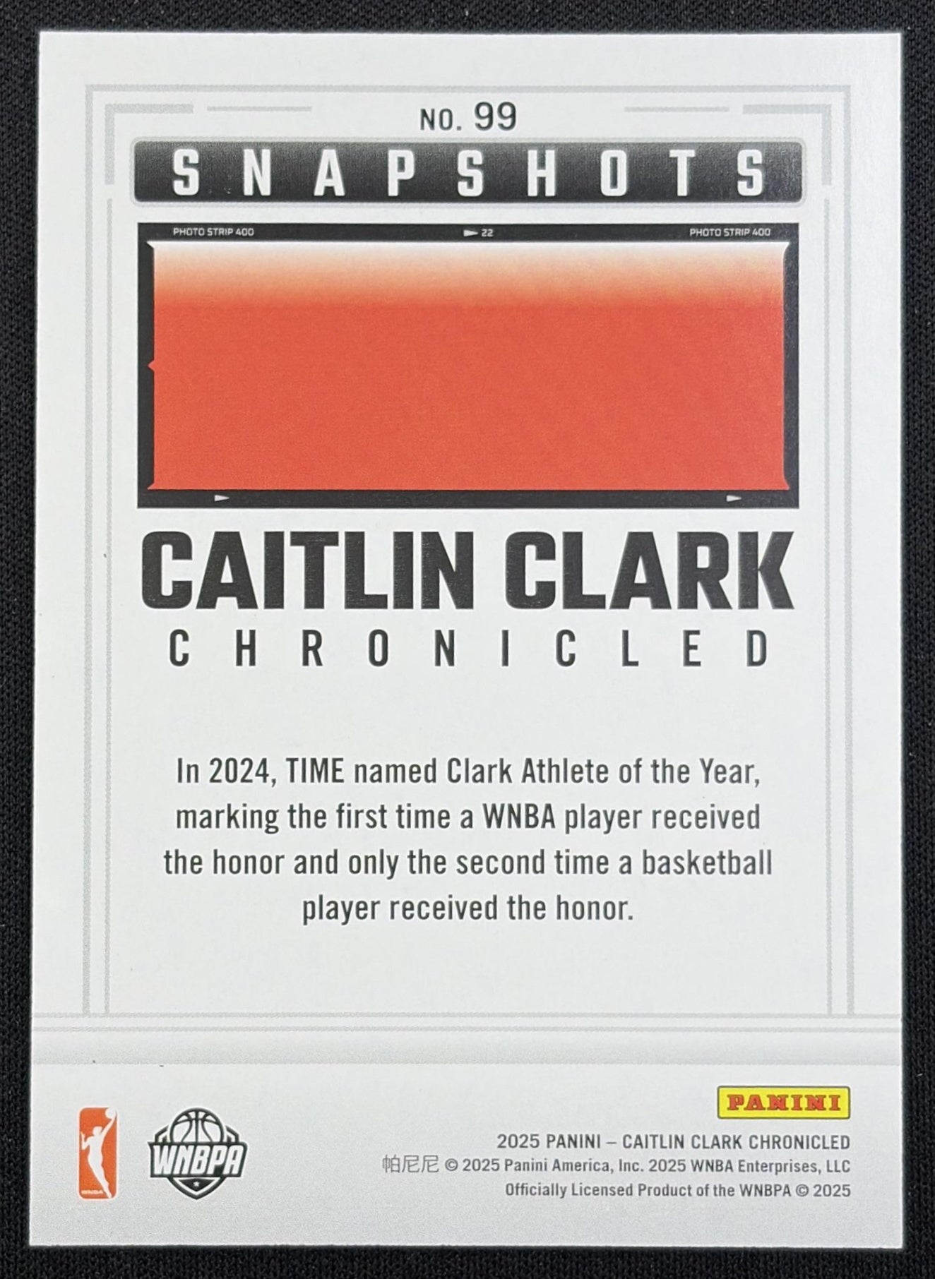 Caitlin Clark 2025 Panini Chronicled Snap Shots Holo Fever Indiana Fever