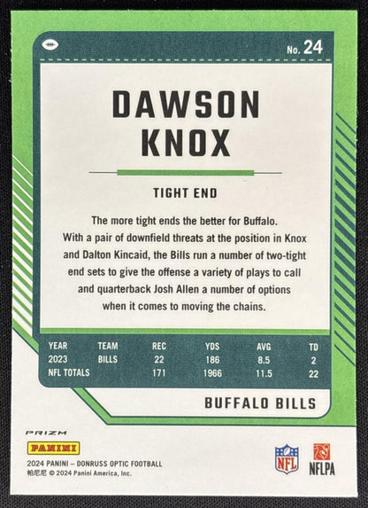 Dawson Knox 2024 Panini Donruss Optic Holo Bills Sports Trading Card