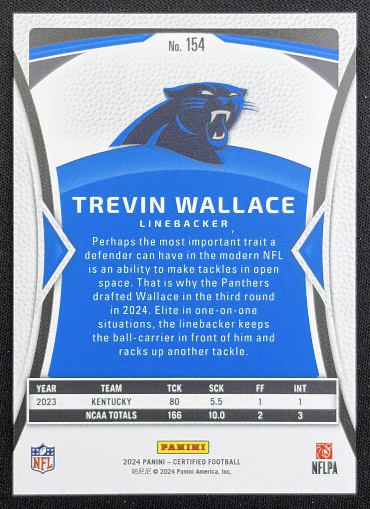Trevin Wallace 2024 Panini Certified Rookies Mirror /350 Panthers