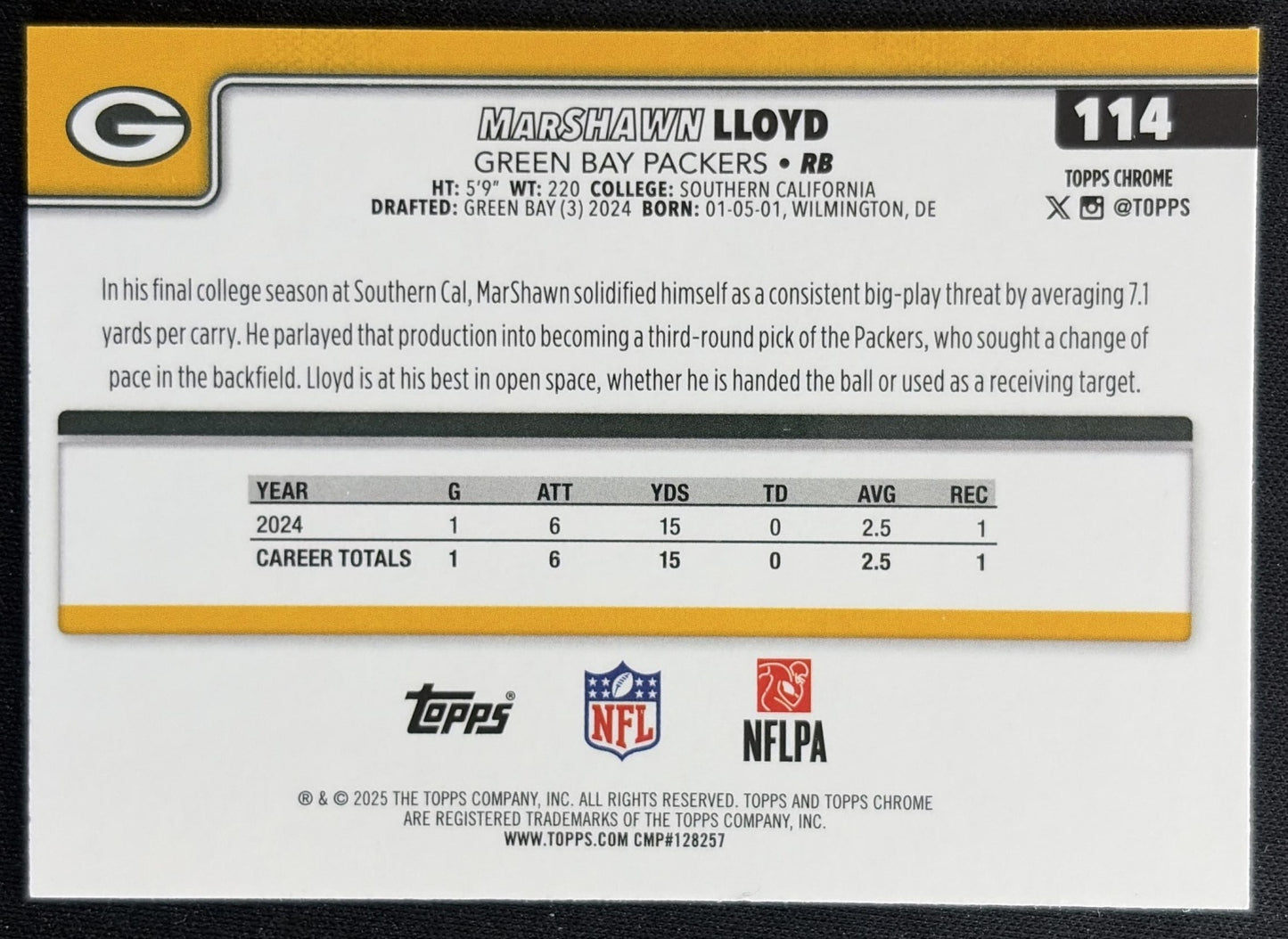 MarShawn Lloyd 2025 Topps Chrome Neon Pulse Refractor Packers Sports Trading Cards