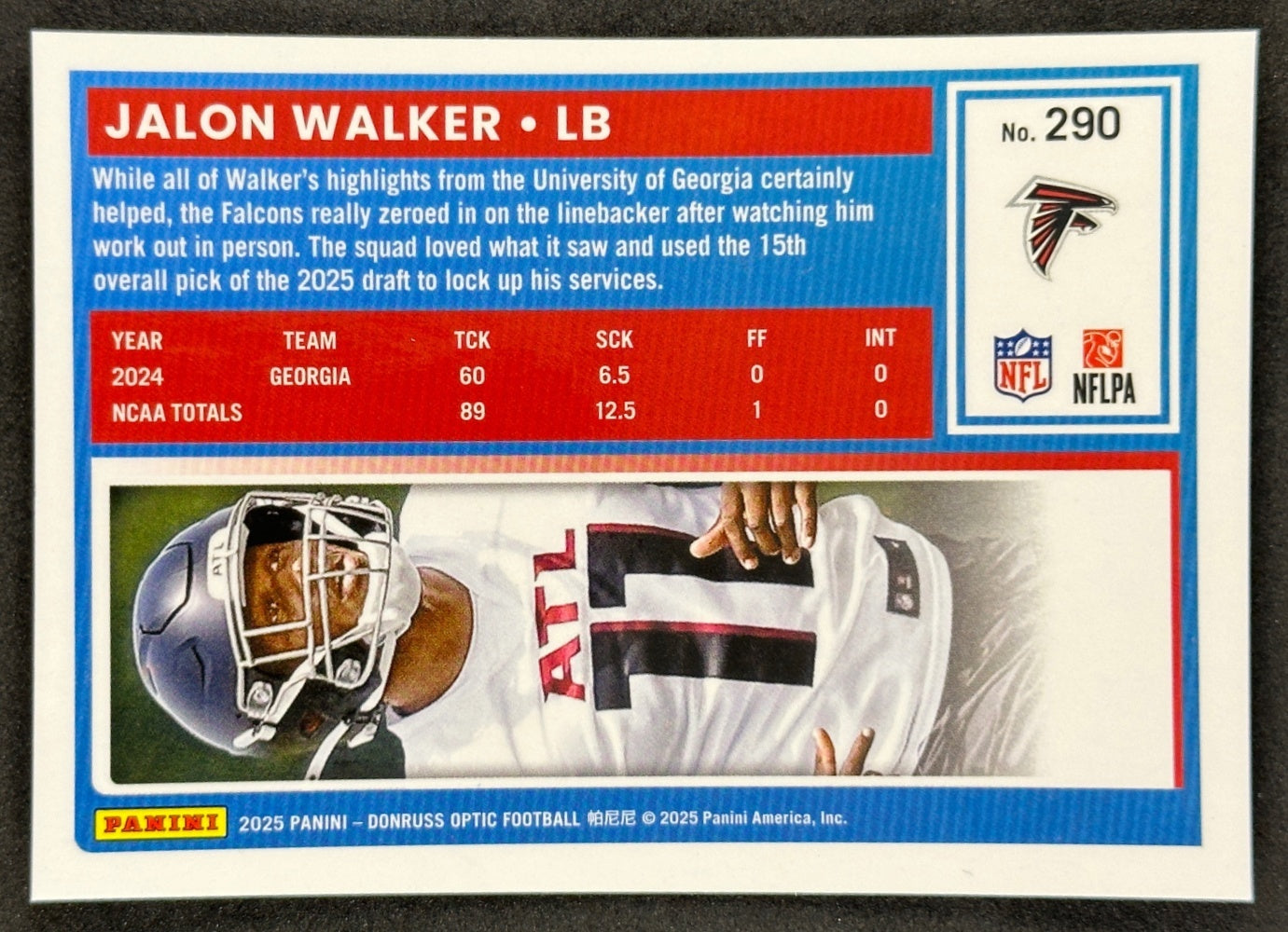 Jalon Walker 2025 Donruss Optic Rated Rookie Falcons Sports Trading Card