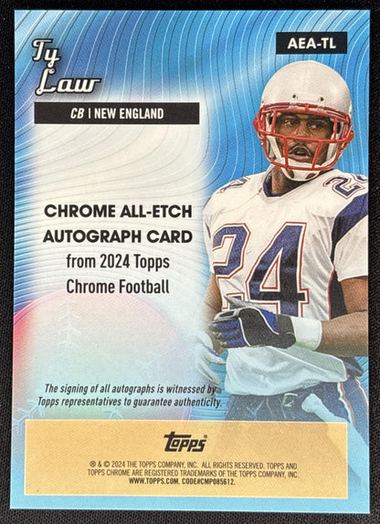Ty Law 2024 Topps Chrome All-Etch Auto Yellow Refractor /75 Patriots