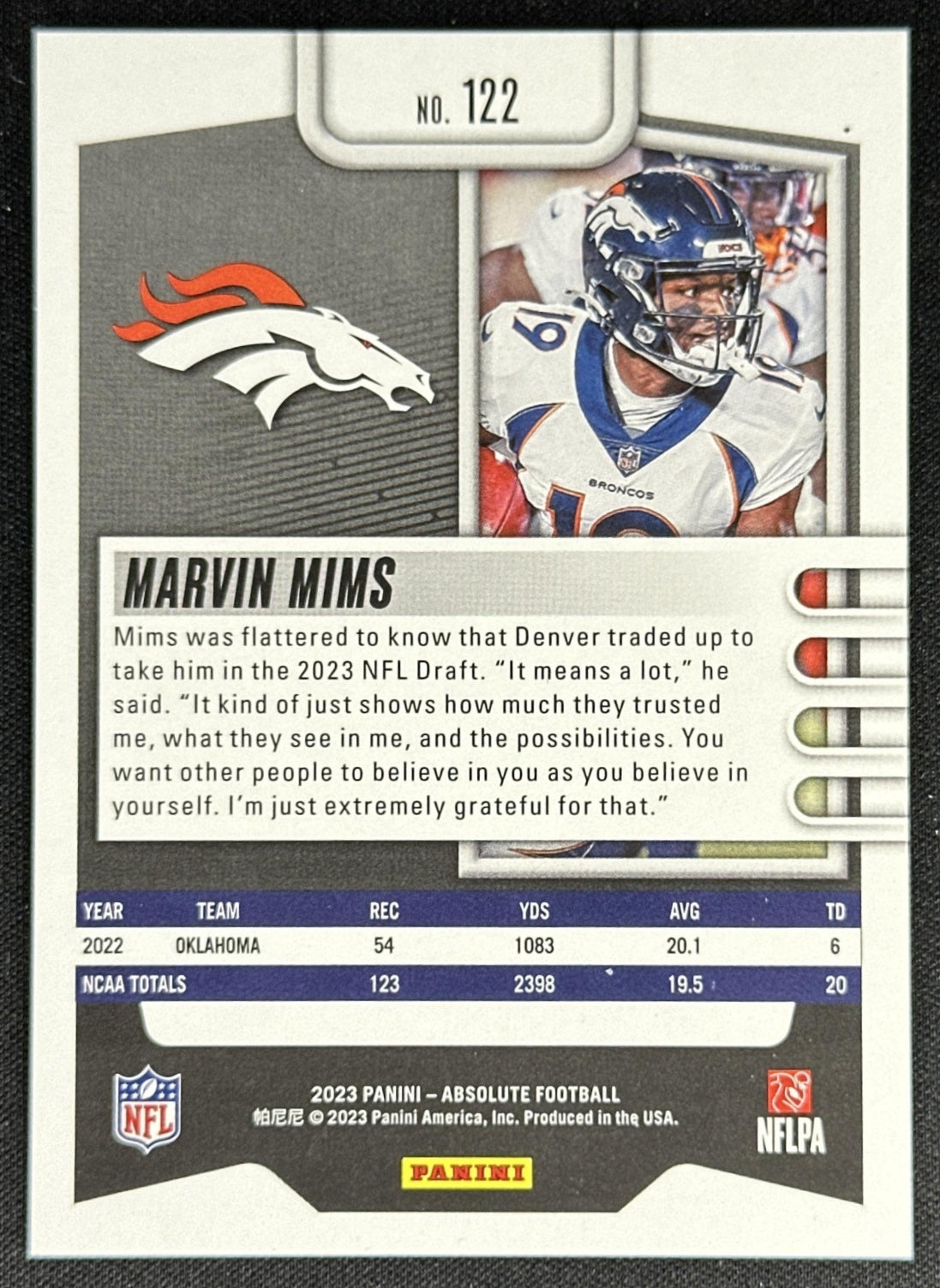Marvin Mims 2023 Panini Absolute Orange Mosaic /299 Broncos