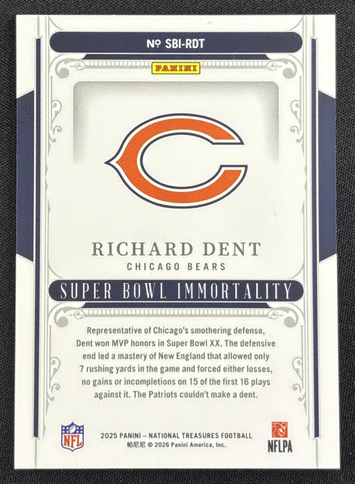 Richard Dent 2025 Panini National Treasures Super Bowl Immortality Holo Silver /25 Bears