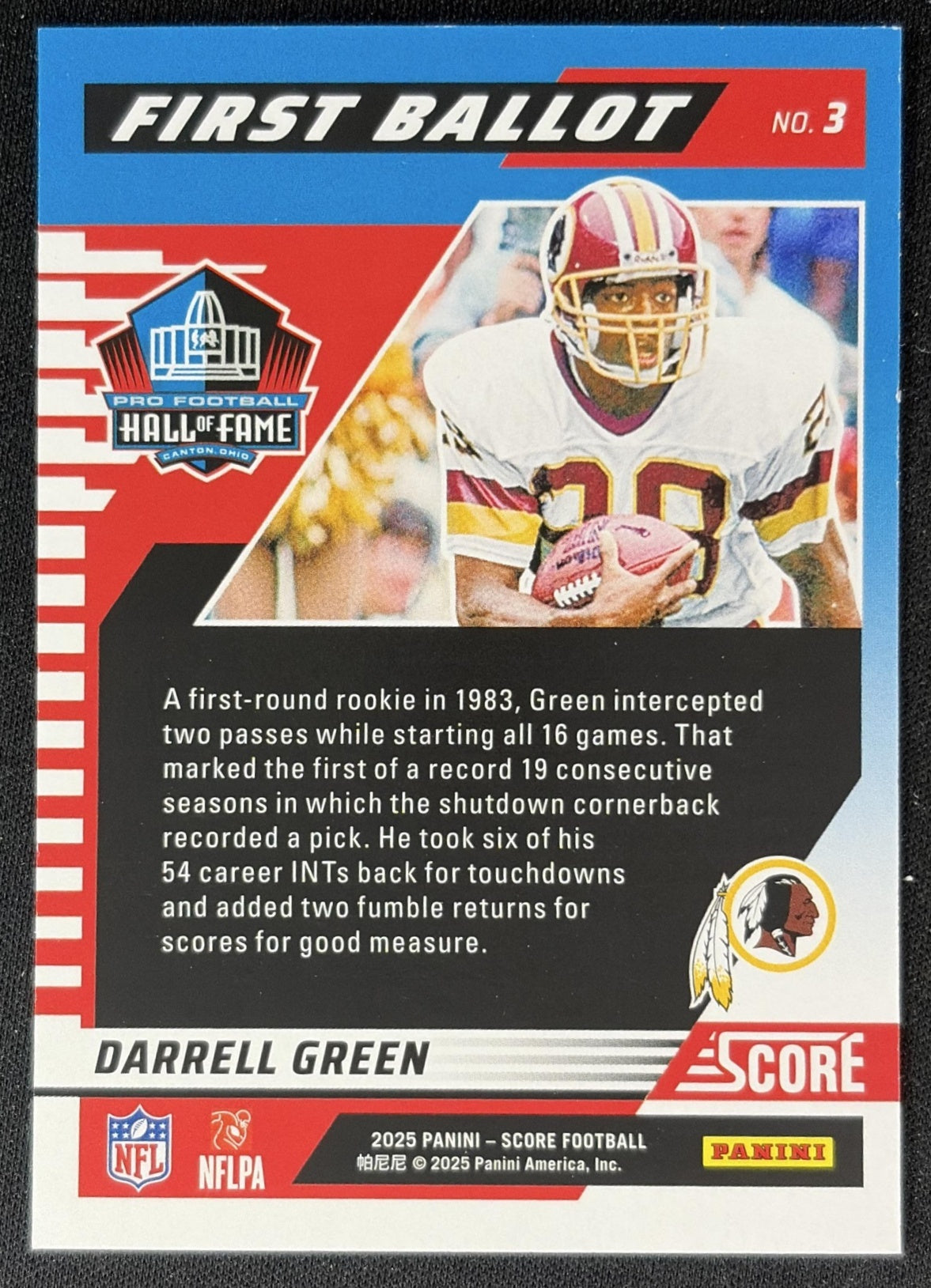 Darrell Green 2025 Panini Score First Ballot Redskins Back
