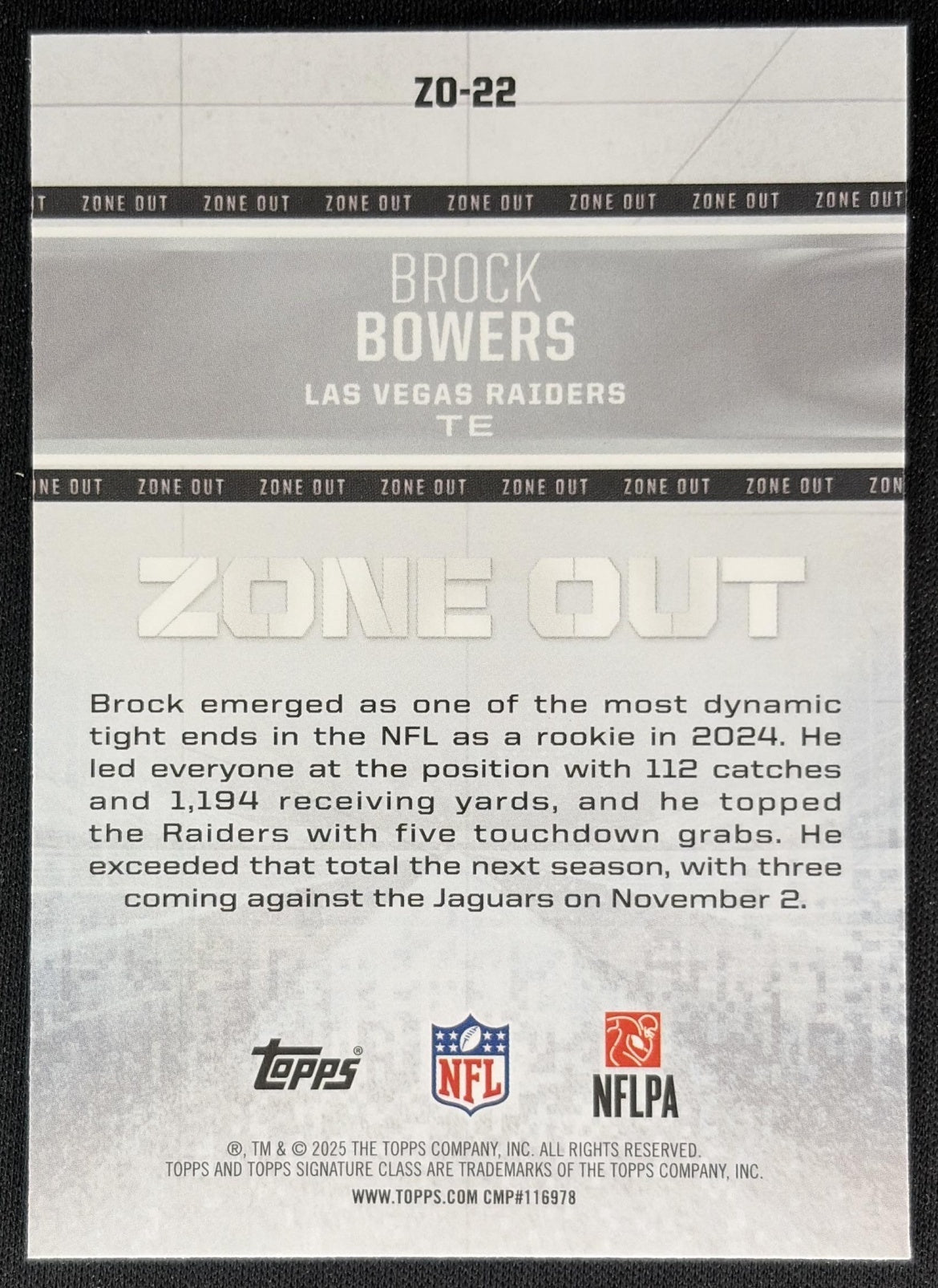 Brock Bowers 2025 Topps Signature Class Zone Out Raiders