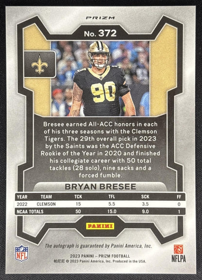 Bryan Bresee 2023 Panini Prizm Rookie Auto Pink Saints Sports Trading Cards