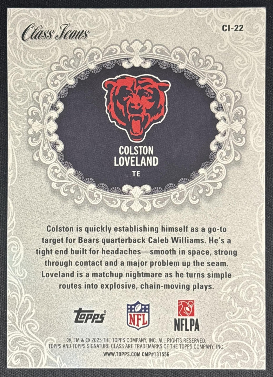 Colston Loveland 2025 Topps Signature Class Icons Bears back