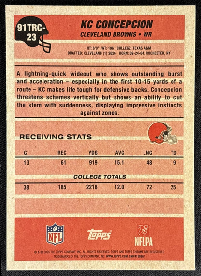KC Concepcion 2026 Topps 1991 Chrome Rookie Mojo Refractor Browns - back