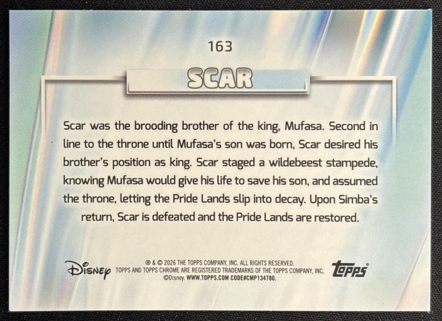 Scar 2026 Topps Chrome Disney The Lion King back