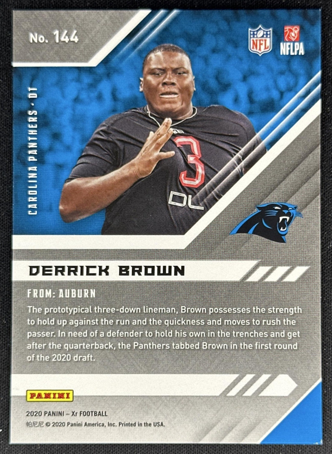 Derrick Brown 2020 XR /199 Rookie Panthers back
