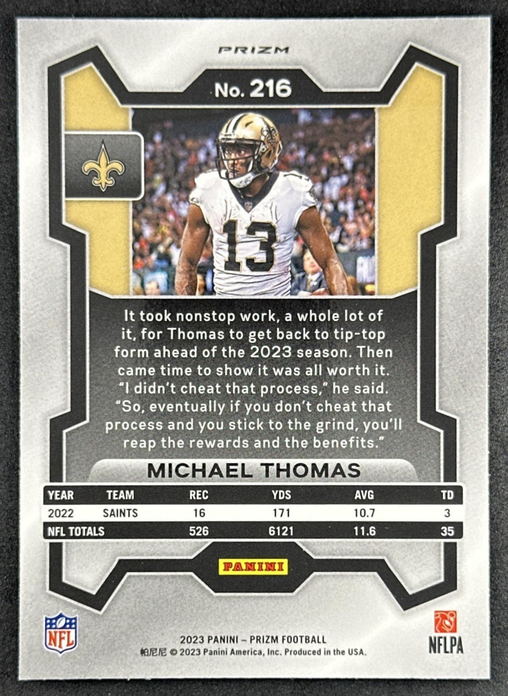 Michael Thomas 2023 Panini Prizm Silver Saints Sports Trading Card