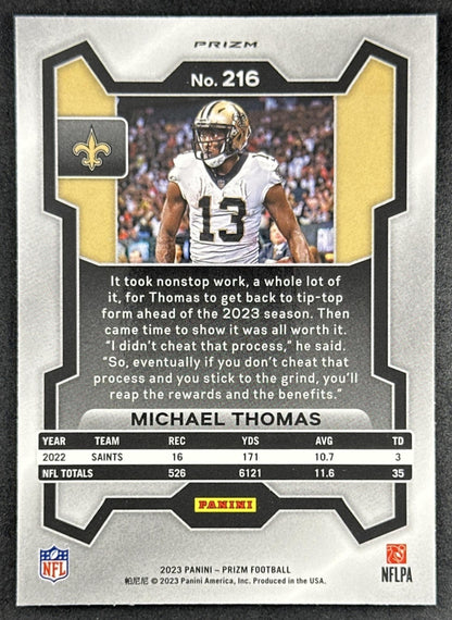 Michael Thomas 2023 Panini Prizm Silver Saints Sports Trading Card