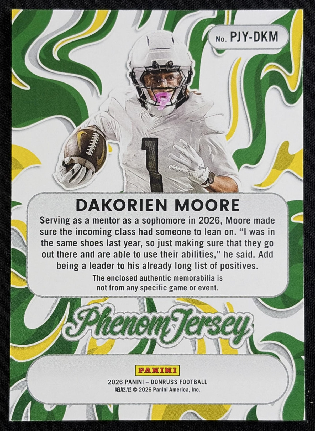 Dakorien Moore 2026 Panini Donruss Phenom Jerseys Ducks