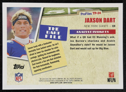 Jaxson Dart 2026 Topps Profiles Giants back