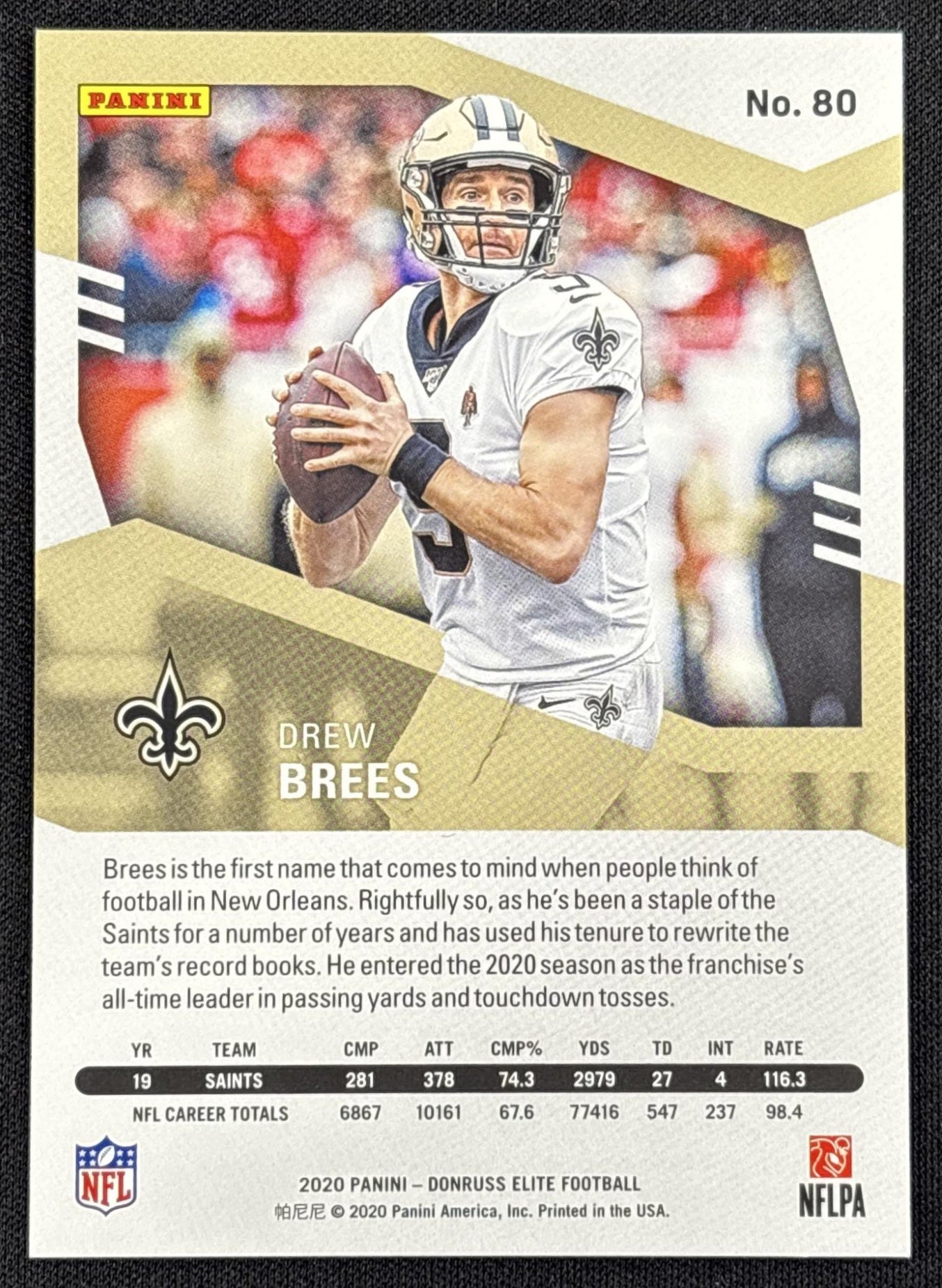 Drew Brees 2020 Panini Donruss Elite Orange /49 Saints - back